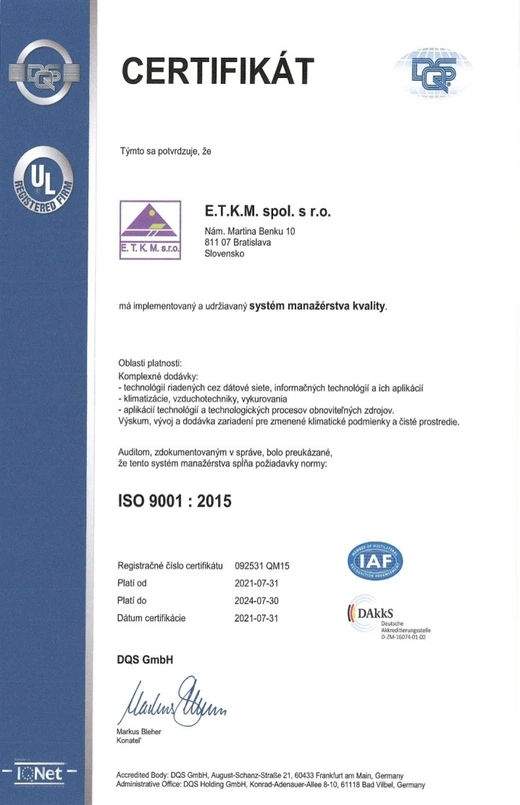 ISO 9001 certificate — Slovak
