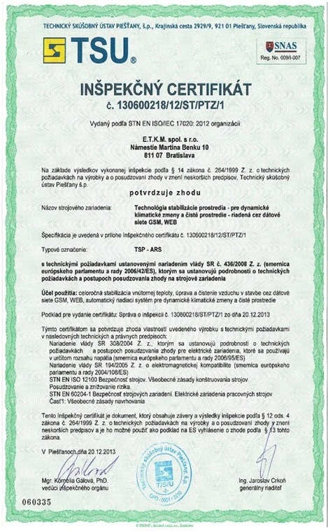 Inspection certificate
